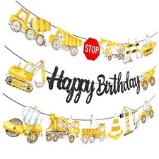 3Pcs Dump Truck Birthday Party Banners Construction Birthday Party Black