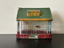 Antique Glass Candy Container - HOUSE WITH CHIMNEY - Original Paint Tin Closure