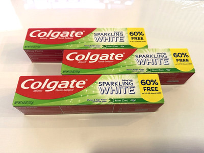 Colgate Sparkling White Toothpaste 4oz Baking Soda Mint Zing 3 Pack Fresh NEW