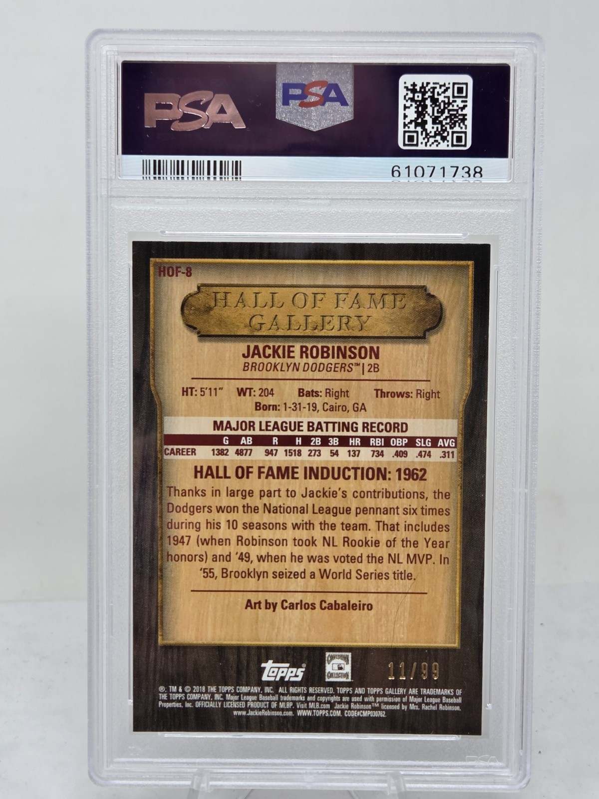 2018 Topps Gallery JACKIE ROBINSON Gallery Blue /99 PSA 10 Gem Mint (Pop 1) view 3
