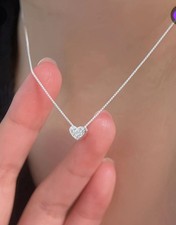 925 Sterling Silver Heart Necklace Small Pendant Women Gift Jewelry