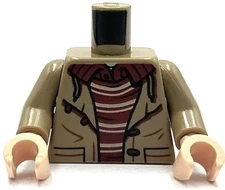 Lego New Dark Tan Torso Jacket Buttons Pockets Dark Red Shirt Minifigure