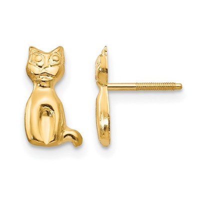 14k Yellow Gold Madi K Cat Childrens Post Earrings Kids