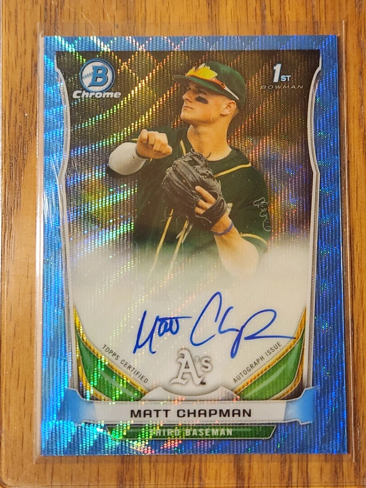 2014 Bowman Draft Chrome Draft Pick Matt Chapman 1st Blue Wave Auto #BCA-MCH /10 - Image 3 of 3