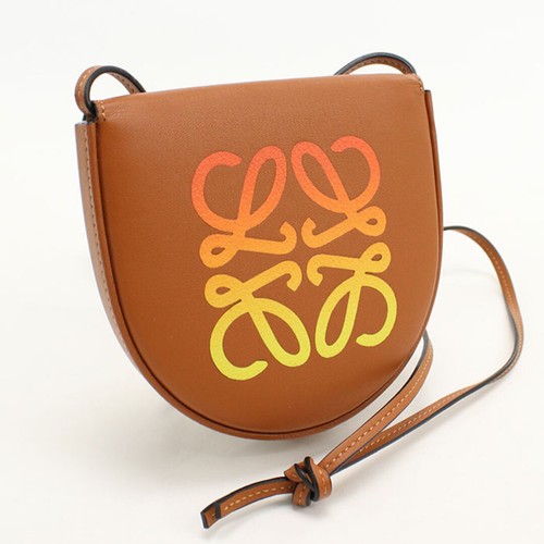 Loewe Heel Pouch Mini Used Shoulder Bag Leather Tan Gradient Anagram Coin Purse