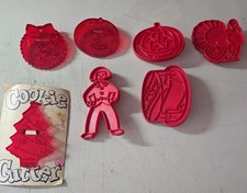 Vintage Red Hard Plastic Cookie Cutters Set O...