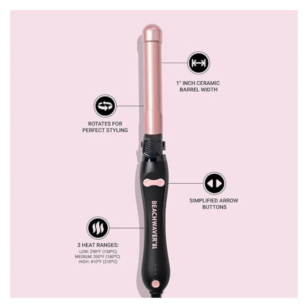 NIB BEACHWAVER B1 Rotating Curling Wand in Rose Gold  Hair Tool Amazon.com: The Beachwaver Co. B1.25 Rotating Curling Iron  main image 4