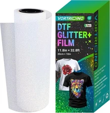Glitter DTF Transfer Film Roll 11.8in x 32.8ft Cold Peel for DIY
