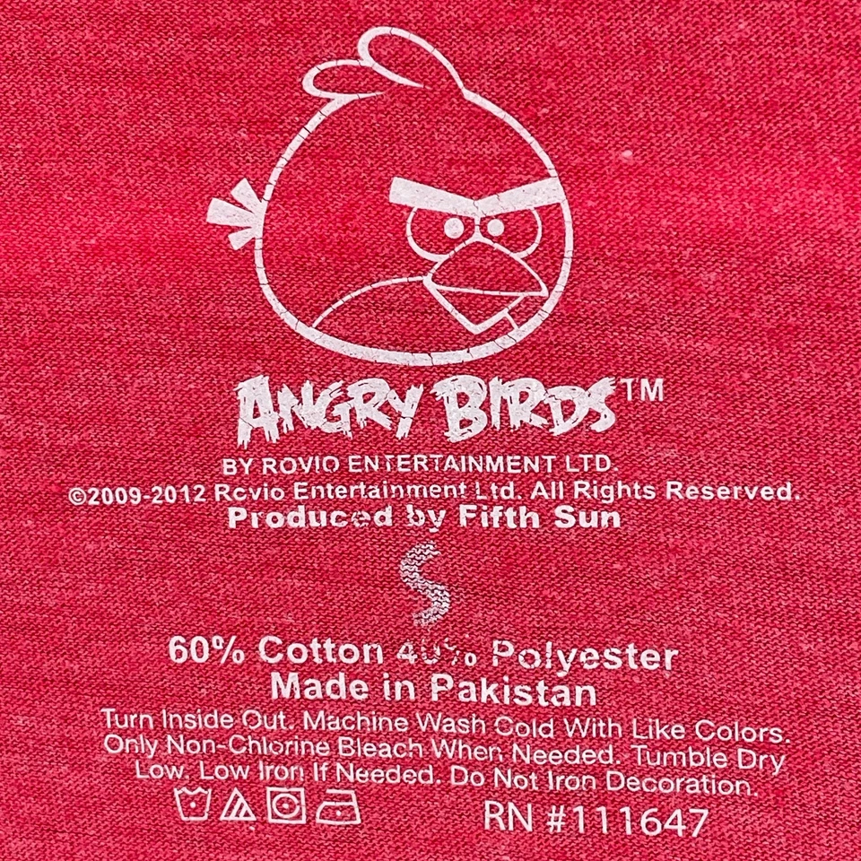 Angry Birds Love S Red Graphic T-Shirt Striped Short Sleeve Retro Gamer Fitted - Image 4 of 4