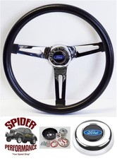1949-1957 Ford Pickup Steering Wheel Blue Oval 13 12 Muscle Car Chrome 1949-1957 Ford Pickup Steering Wheel Blue Oval 13 12 Muscle Car Chrome