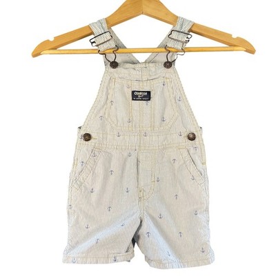 OshKosh B'Gosh Toddler Anchor Shortalls Size 2T Striped Nautical Preppy