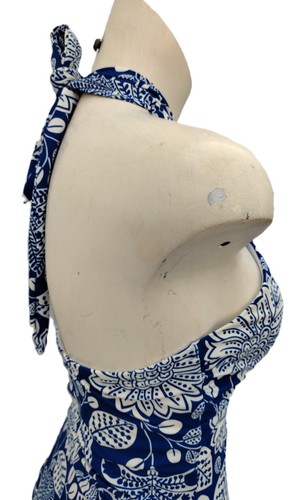 BODEN Halter Swimsuit Cross Front Blue White Swim Costume S0379 Size 6 12 - Picture 7 of 18
