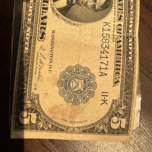 1914 Large Size $5 Dollar Bill Federal Reserve Note 11-K John Bunker - Picture 12 of 16