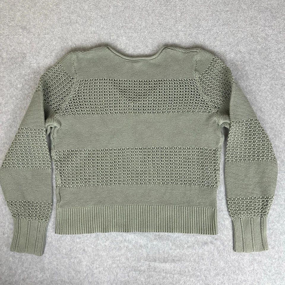 Gap Cotton Womens Roll Neck Sweater Med Fisherman Cropped Green Preppy Open Knit - Image 4 of 4