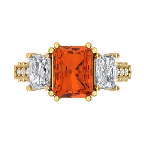 4.27 tcw Emerald Cut Engagement Ring for Women, 14K Yellow Gold Red Promise Ring