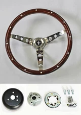 65-69 Mustang Wood Steering Wheel Mustang Cap 15" High Gloss Finish w/ Rivets