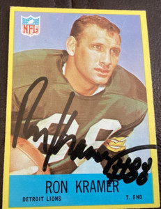 RON KRAMER Personally Autographed Signed 1967 GREEN BAY PACKERS Card #65 LIONS