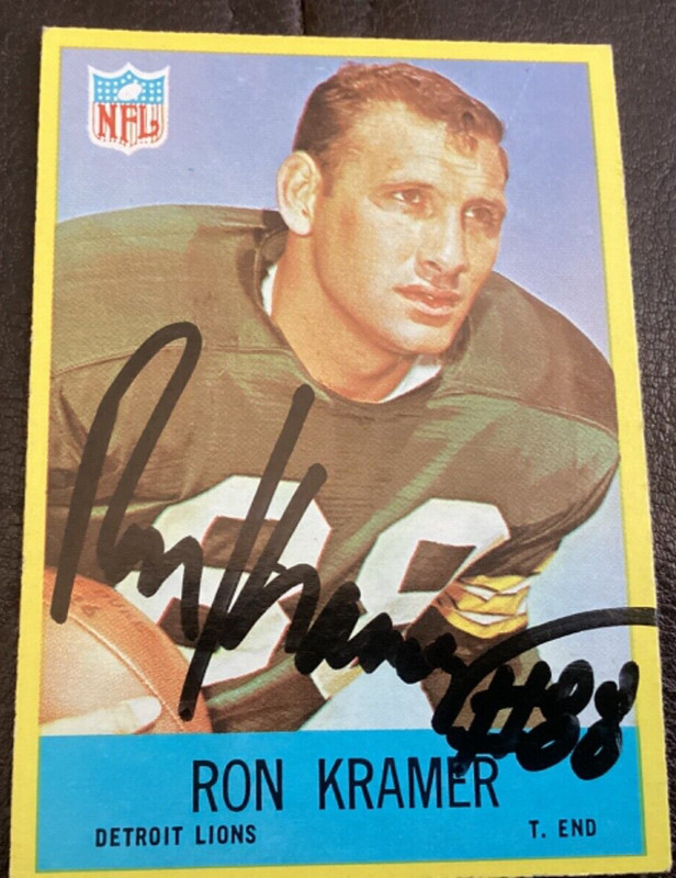 RON KRAMER Personally Autographed Signed 1967 GREEN BAY PACKERS Card #65 LIONS
