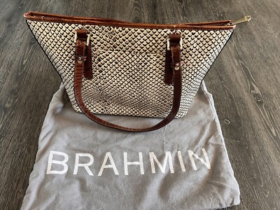 Brahmin Medium Asher Tote in Brown/Ivory, With Dustbag