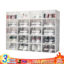 20/24* Stackable Shoe Storage Box Durable Plastic Sneaker Display Case Organizer