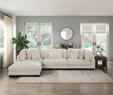 OVERSIZED Reversible 135" Sofa Sectional & Ottoman Beige Upholstered Living Room