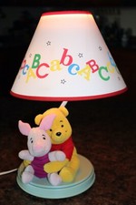 Vintage Disney Winnie The Pooh  Piglet Plush Nursery Table Lamp and ABC Shade
