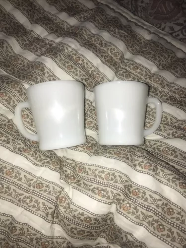 Fire King Vintage Milk Glass D handle mugs, oven ware.