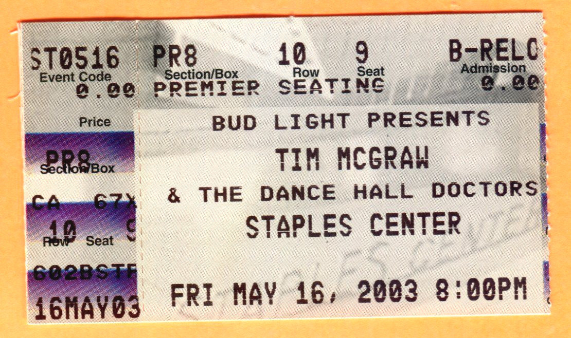 5/16/03 TIM MCGRAW CONCERT TICKET STUB | eBay