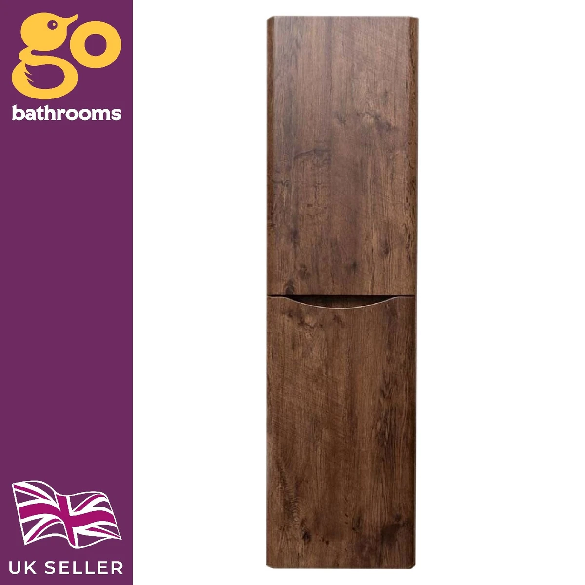 Tall Dark Wood Storage Cabinet Wall Hung Bathroom Tall Boy