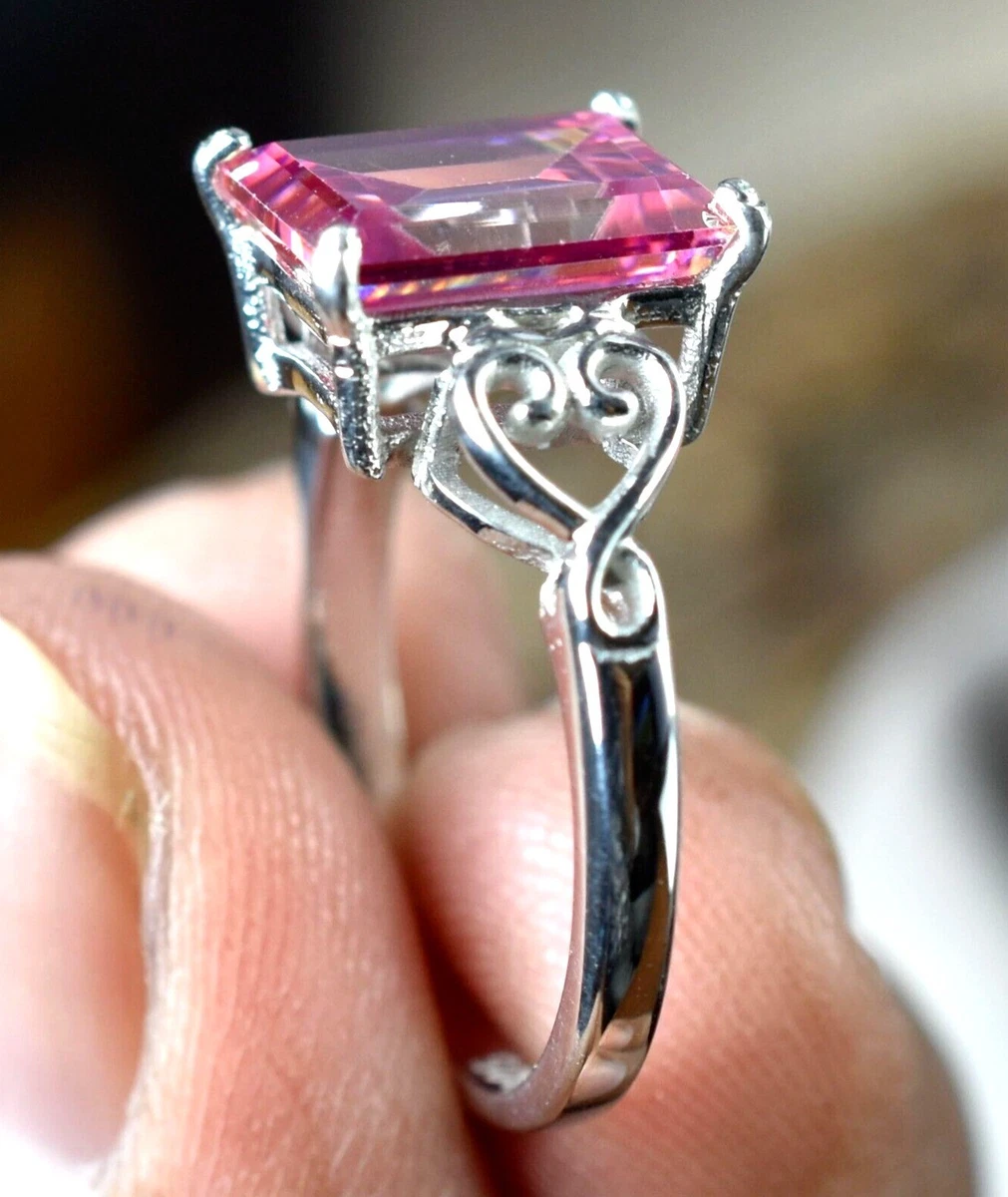 Treated Pink Diamond Solitaire Ring. 7.00 Ct 925 Silver Great Sparkle