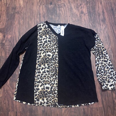 NWT Now N Forever 1X Pattern Cheetah Print Black Long Sleeve Shirt/sweater