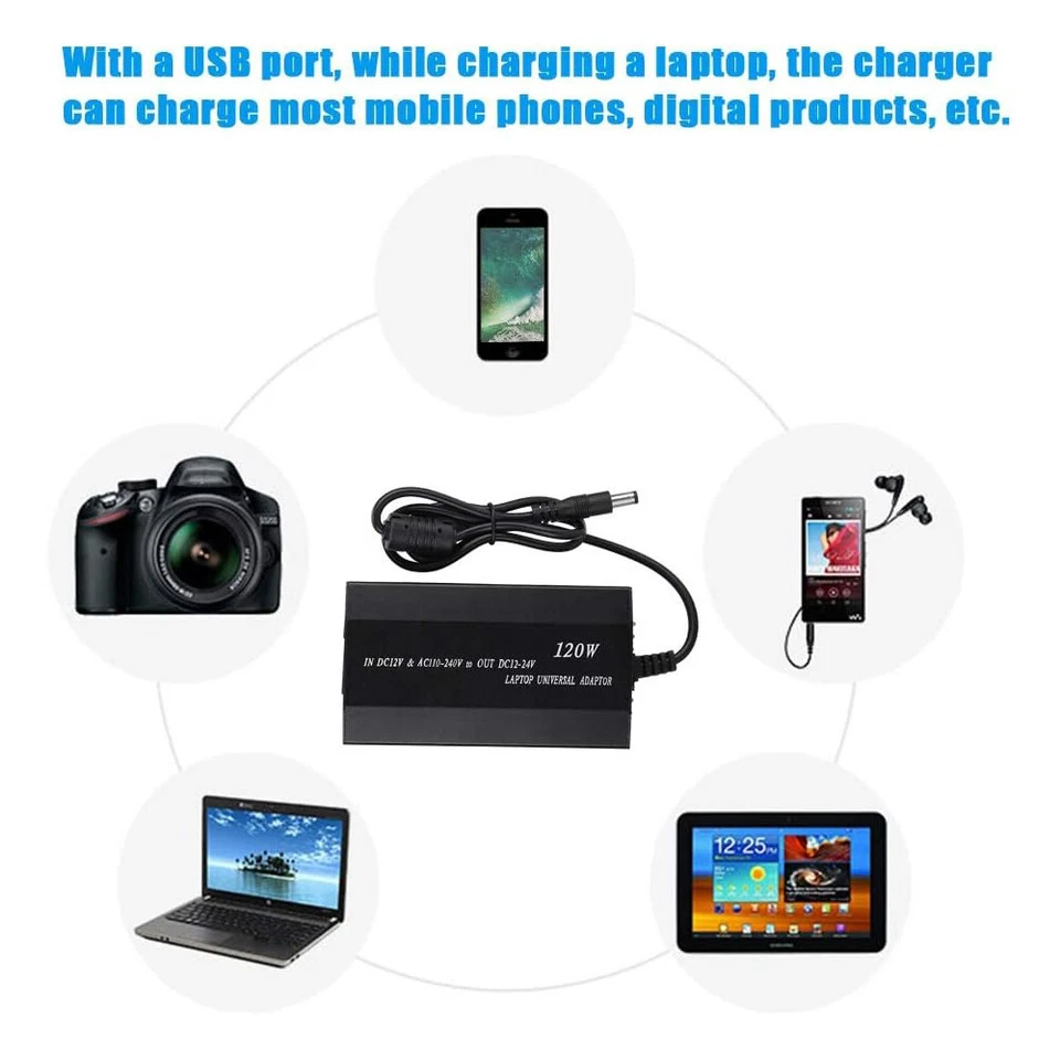 120W 12V Auto Laptop Ladegerät Universal Notebook Netzteil KFZ Netzteil Adapter - Bild 4 von 4