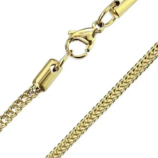 Spiga Franco Wheat Chain Necklace Gold PVD Plated Stainless Steel 2.3mm 19-inch