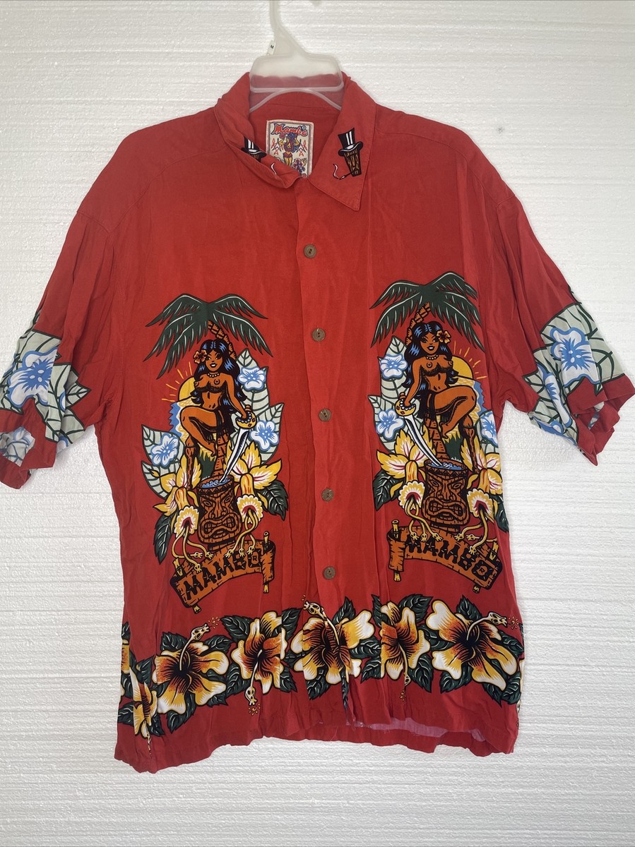 Vintage 90s Y2K Mambo Loud Shirt Pinup Girl Hawaiian T Shirt XL 