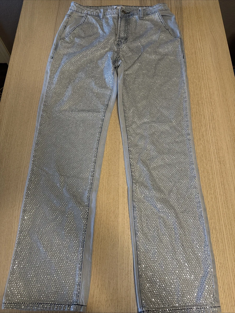 Pantalones de mezclilla Forever 21 Premium estrás brillantes pierna recta lavado claro talla 28