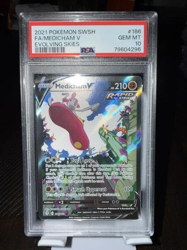 2021 POKEMON SWORD & SHIELD EVOLVING SKIES #186 FULL ART/MEDICHAM V PSA 10