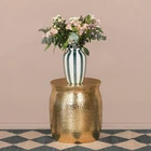 Brass Hammered Aluminium Stool Side Drum Table Coffee Lamp Plant Stand Bedside