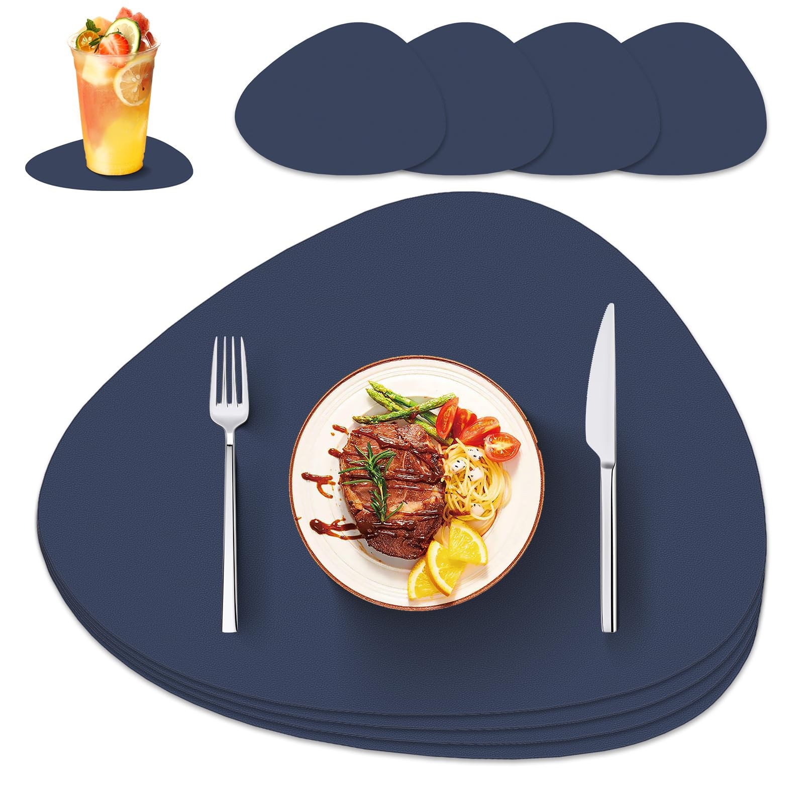 Set de Table Réversible en Simili Cuir Imperméable Anti-Tache Noir