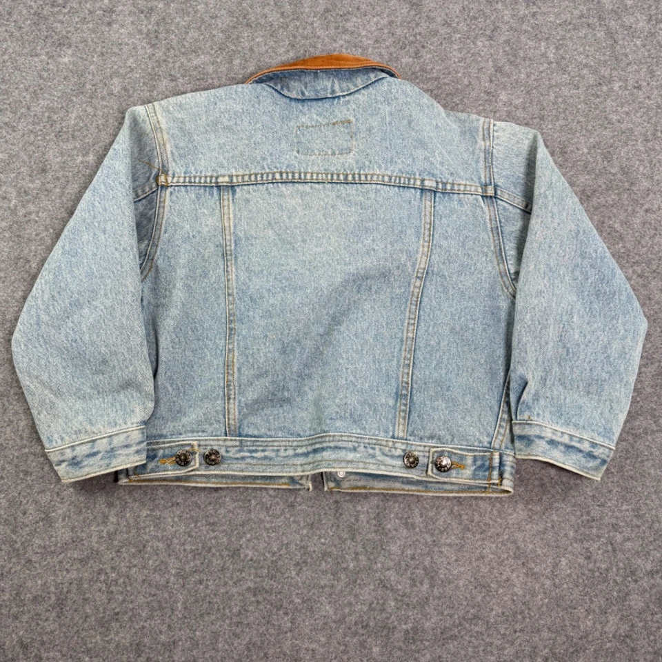 Vintage London Fog Kids Denim Jacket Tan Suede Collar Light Wash Trucker Style - Image 2 of 4