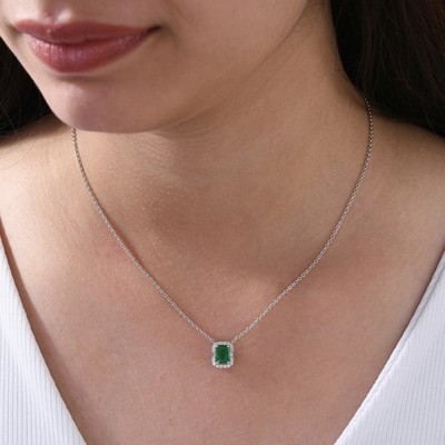 0.90 Tcw Zambian Emerald H/SI Diamond Pendant 14k White Solid Gold Birthday Gift