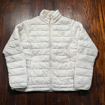 Buc-ees Jacket Womens XL Off White Puffer Logo Monochrome Tonal Packable