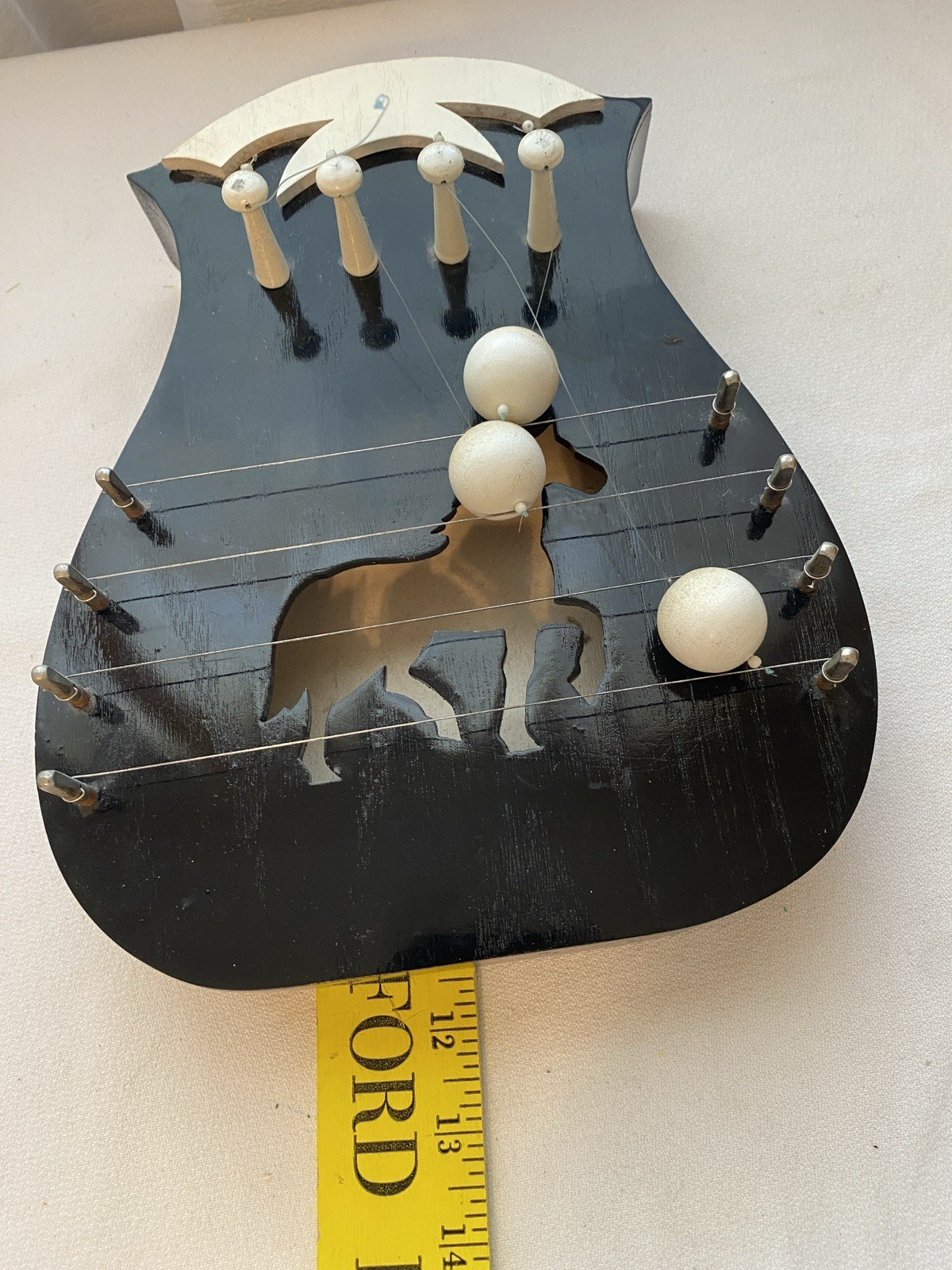 VTG Door Harp Horse Welcome Black Laquer Wood Door Chime Western Design REPAIR