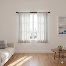 H VERSAILTEX Light Gray Linen Blend Curtain Panels 29"x36" 2 Panel Pocket Drapes