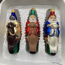 3 Wise Men/Kings on Camels Glass Christmas Ornament Set Made In Mexico