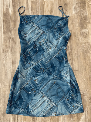 Urban Outfitters Mallory Blue Denim Print Mini Dress Sz M