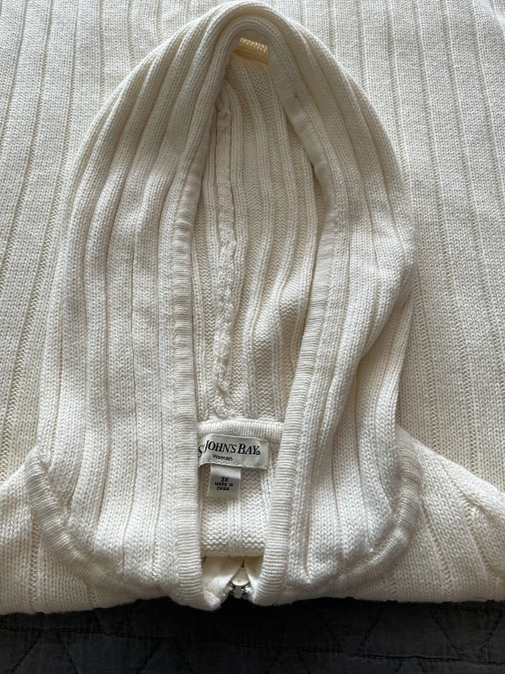 Sudadera con capucha St. John’s Bay para mujer 3X blanca tejida con cable cremallera mezcla de algodón Foto 2 de 4