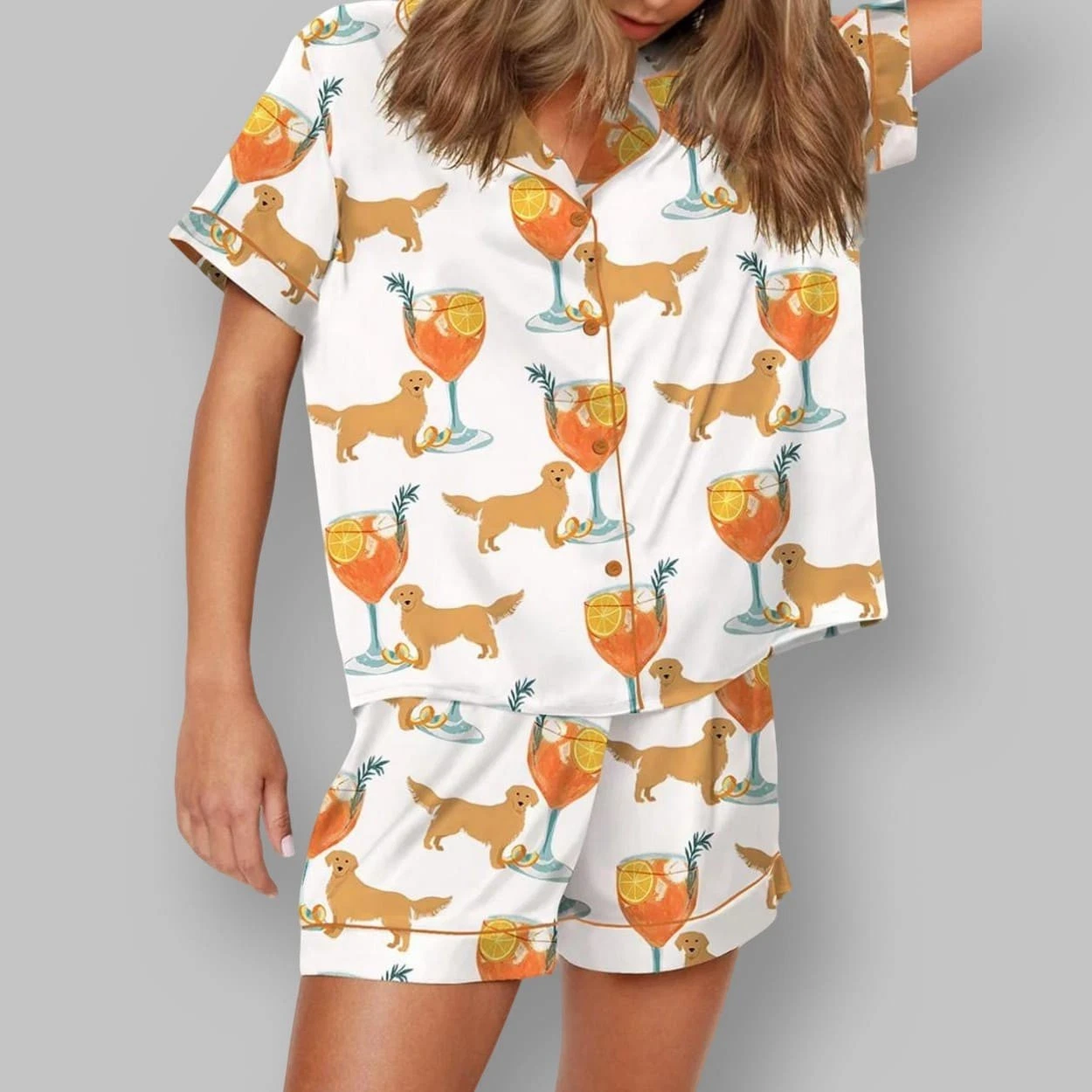 Aperol Spritz And Golden Retriever Pajamas Set For Women