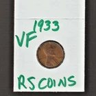 1933   VERY FINE   LINCOLN CENT   VERY FINE  1933 /  RS COINS #42E  FREE SHIP