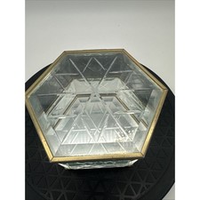 Beautiful Vintage Hexagon Shaped Glass Brass Mirrored Trinket Box