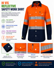 High Visibility Hi Vis Reflective Safety Work Shirt - Light weight
